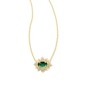 Kendra Scott Grayson Gold Sunburst Frame Short Pendant Necklace in Green Glass